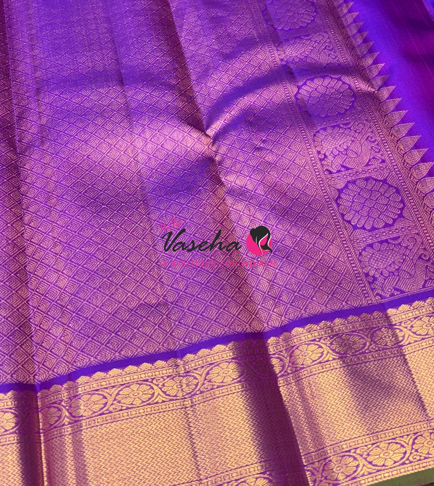 Pure Kanchipuram Silk Saree - Peachish Pink & Purple Combo - VVPS040