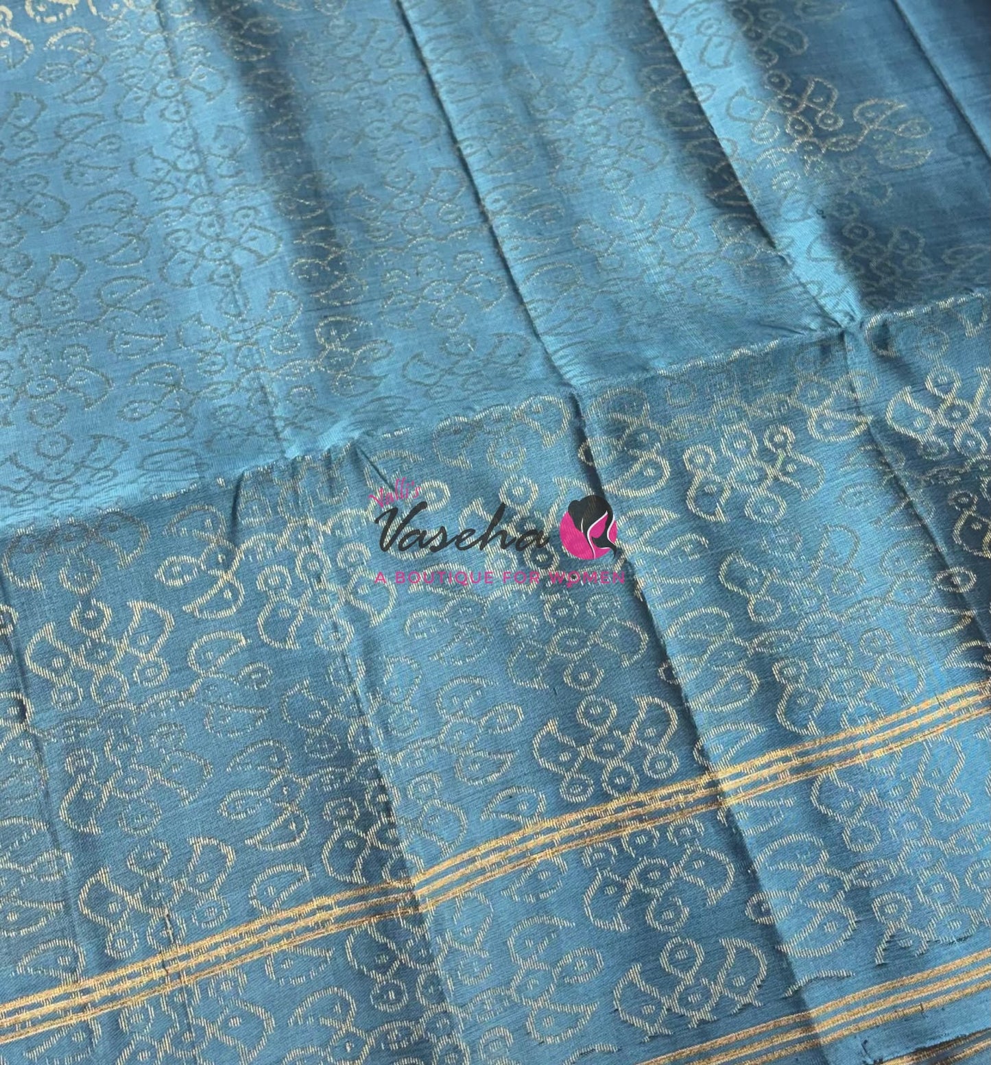 Pure Soft Silk Saree - (1.75 Warp) Kolam Design - Shade Of Blue & Blue Shade - VVPSS074