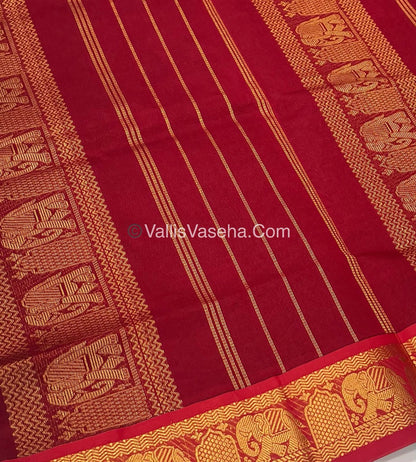 Semi Silk Cotton Saree - Dark Green With Reddish Maroon Shade - VVSSC007