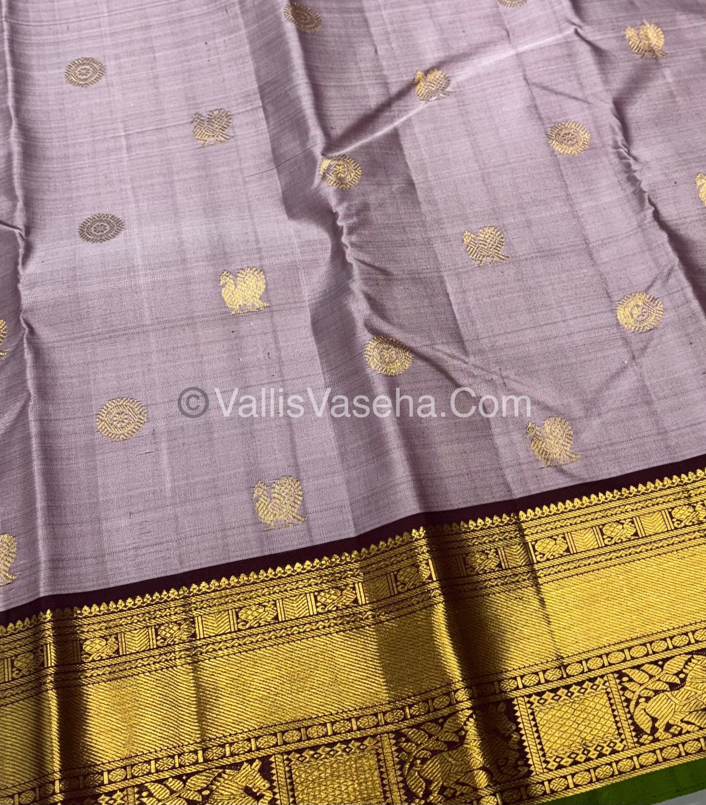 Pure Kanchipuram Silk Saree - Light Lavender & Wine Brown Shade  - VVPS022