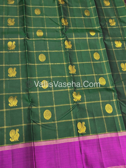 Pure Vintage Korvai Kanchipuram Silk Saree - Green & Purplish Pink Combo - VVPS021