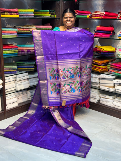 Semi Raw Silk - Paithani Design Weaving - Violetish Purple Shade - VVRS005