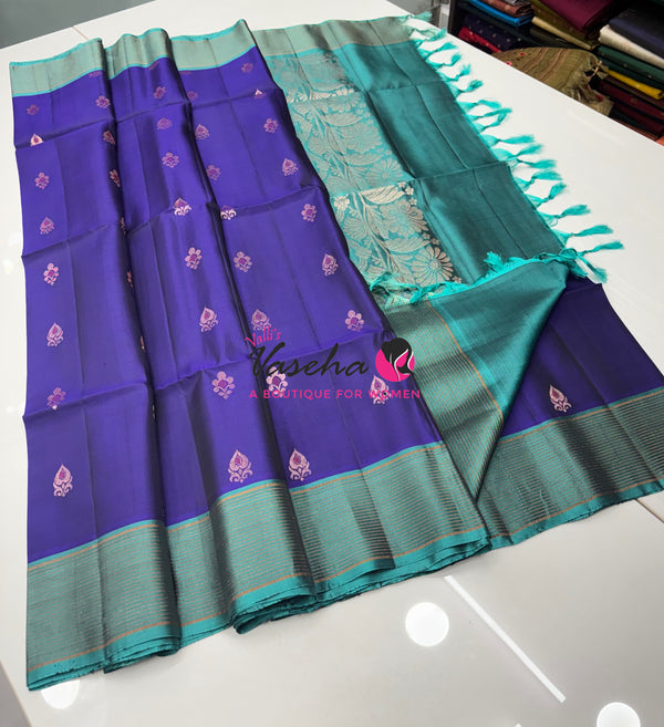 Half Mixed  Soft Silk Saree - (1.75 warp) Violet & Blue - VVPSS090