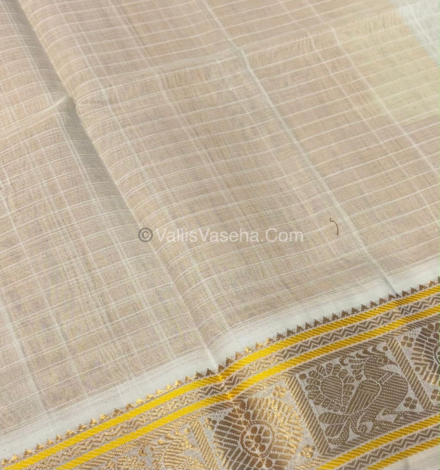 Pure Silk Cotton Saree - Yellow With Half White - Lakshadeepam Design - VVPLD001