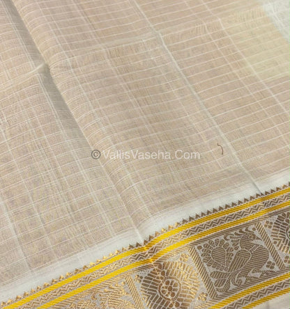 Pure Silk Cotton Saree - Yellow With Half White - Lakshadeepam Design - VVPLD001