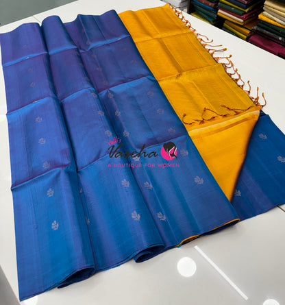 Pure Soft Silk Saree  - Blue With Yellow - VVPSS118