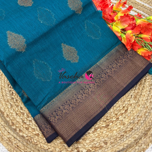Bamboo Silk Saree - Blue with Blue Shade - VVBSS018