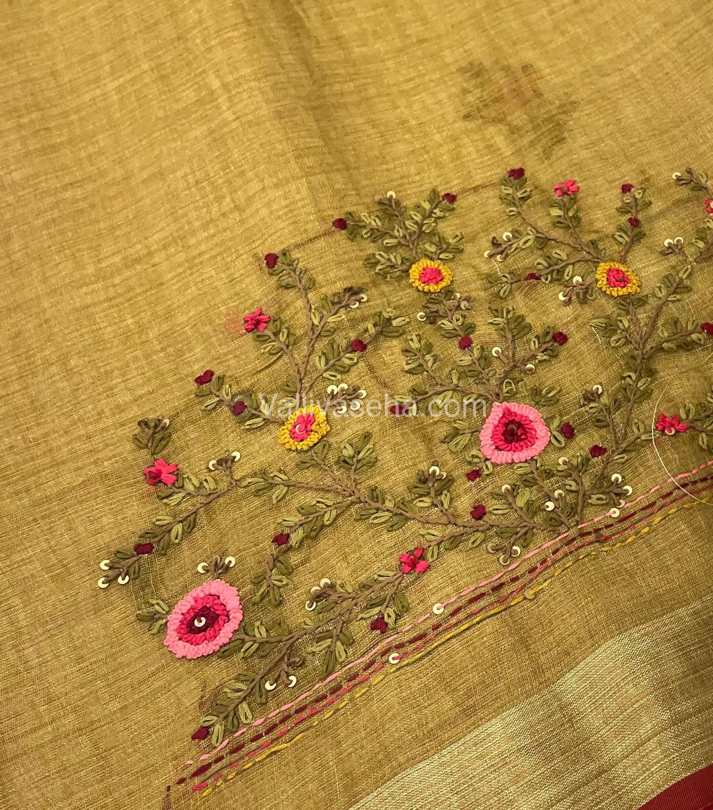 French Knot - Tissue Saree - Green Shade - VVLFN001