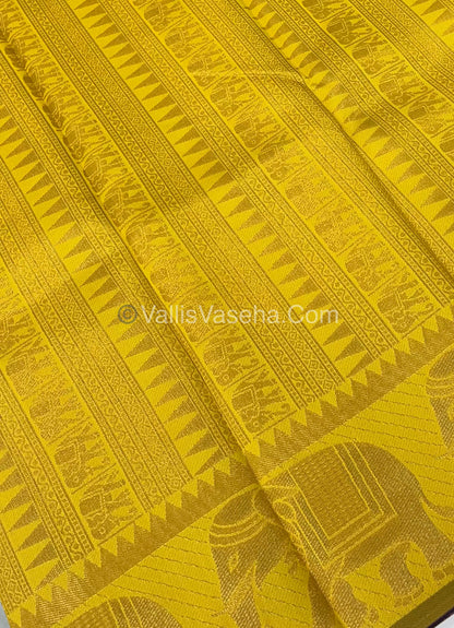 Semi Silk Saree - Kanchi Silk Style - Elephant Border - Pink with yellow - VVSSS005