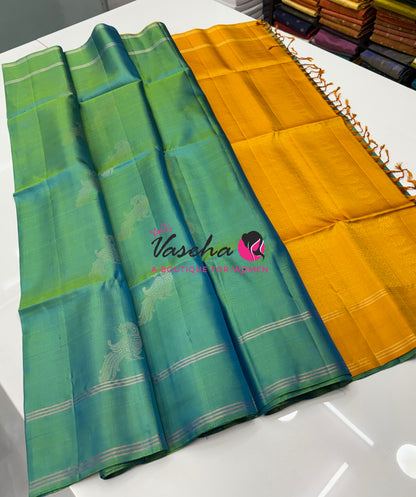 Pure Soft Silk Saree  - Dual Tone Green & Yellow Combo - VVPSS140