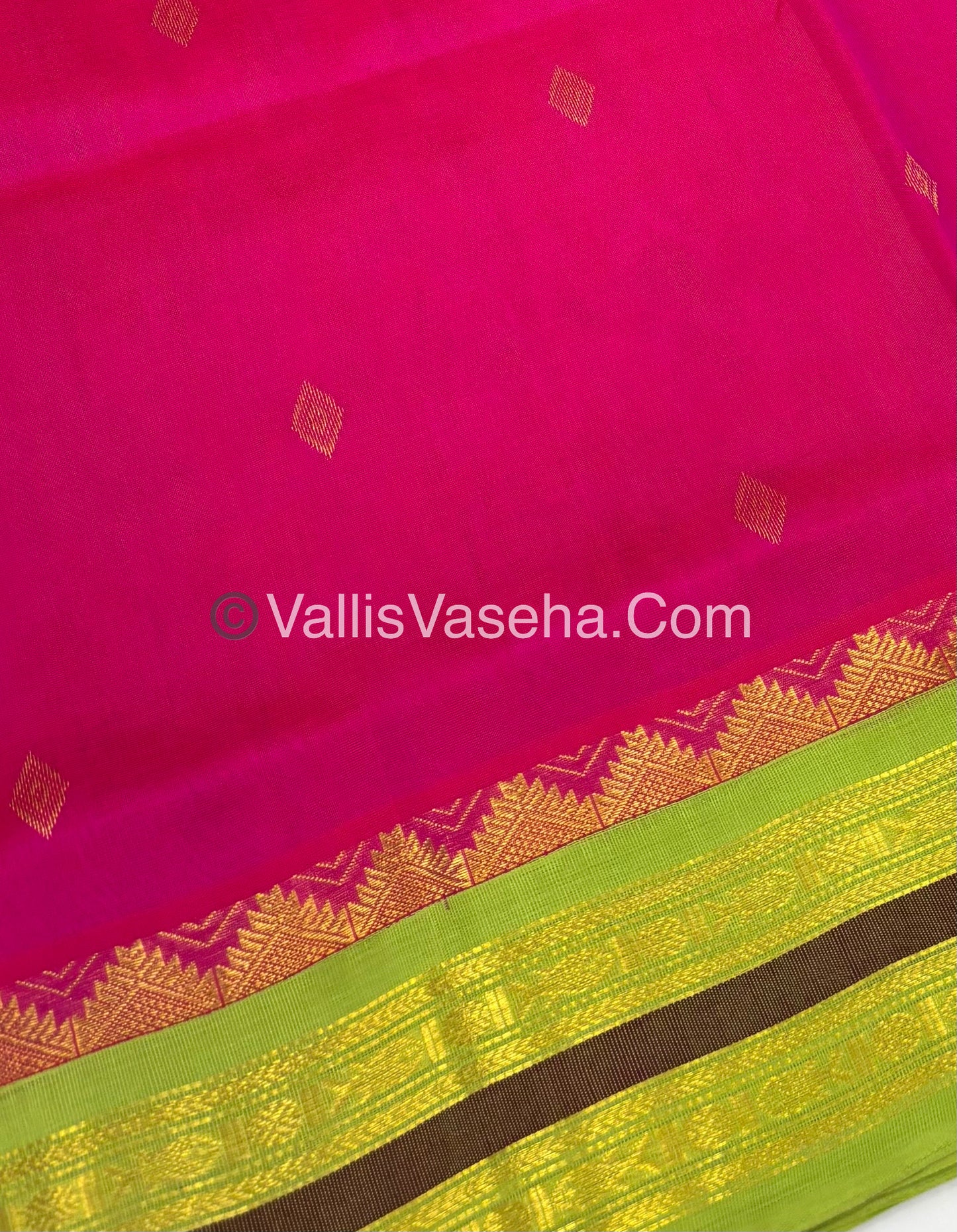 Pure Korvai Silk Cotton - Pink with Green - VVKSC025