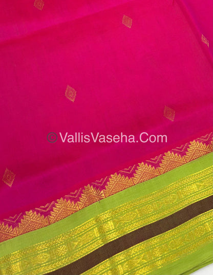Pure Korvai Silk Cotton - Pink with Green - VVKSC025