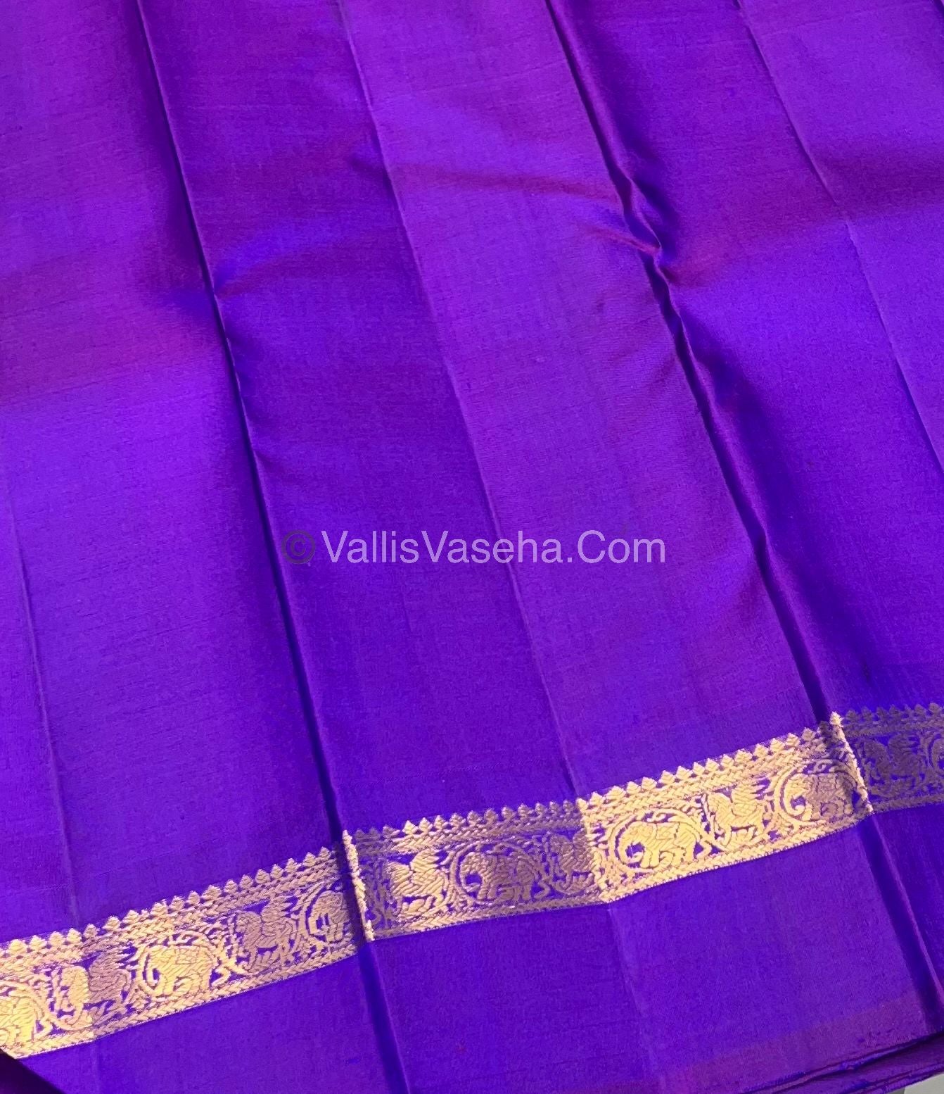 Pure Kanchipuram Silk Saree - Peacock Blue with Purple Combo - VVPS021