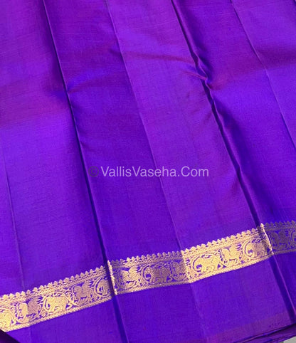 Pure Kanchipuram Silk Saree - Peacock Blue with Purple Combo - VVPS021