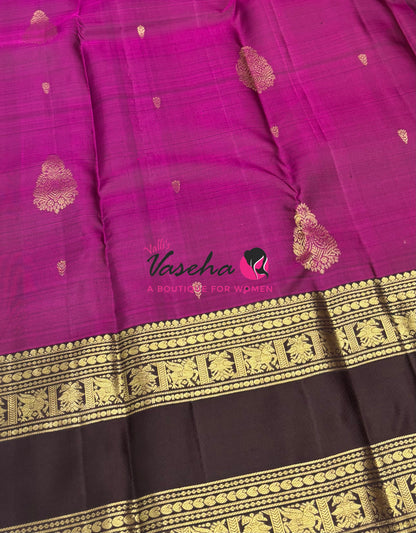 Pure Kanchipuram Silk Saree - Purplish Pink & Brown Combo - VVPS034
