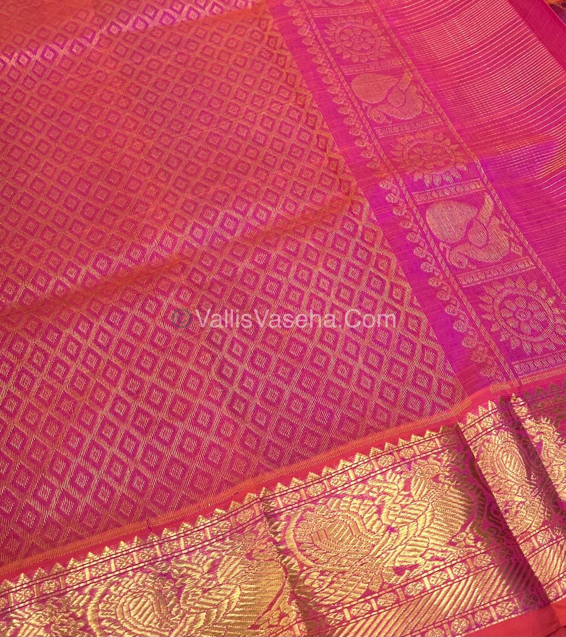 Pure Silk Cotton Saree - Vairavoosi checks - Mayil & Chakkaram - VVMCV002