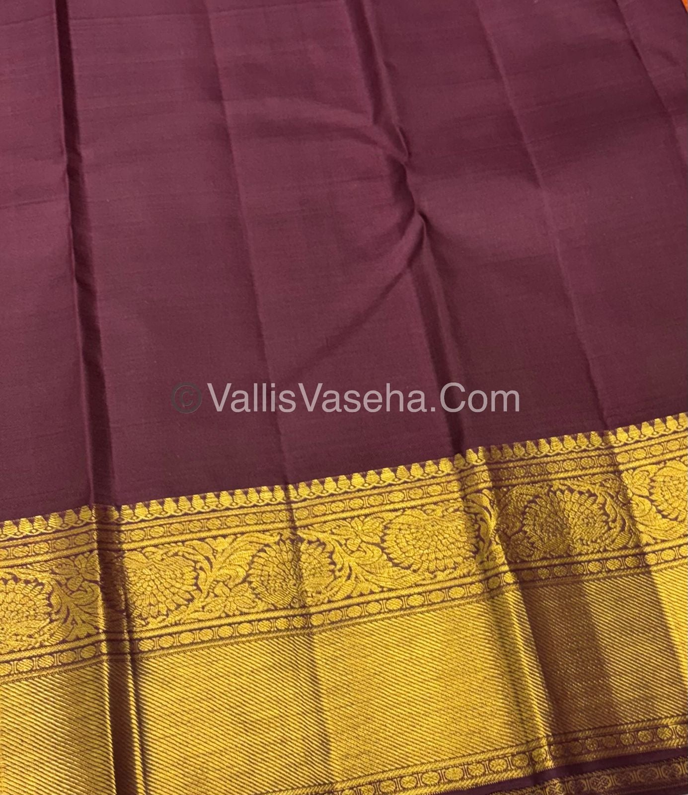 Pure Kanchipuram Silk Saree - Rust Orange & Wine Brown Combo - VVPS040