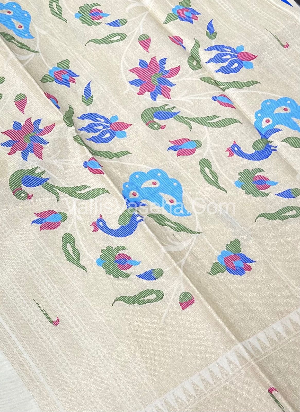 Semi Raw Silk - Paithani Design Weaving - White Shade - VVRS005