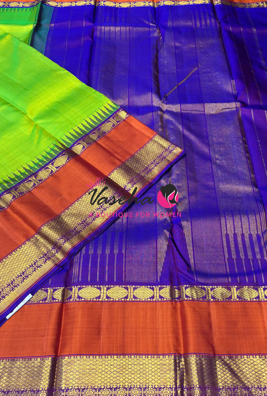 Pure Vintage Korvai Kanchipuram Silk Saree - Green With Purple  - VVPS071
