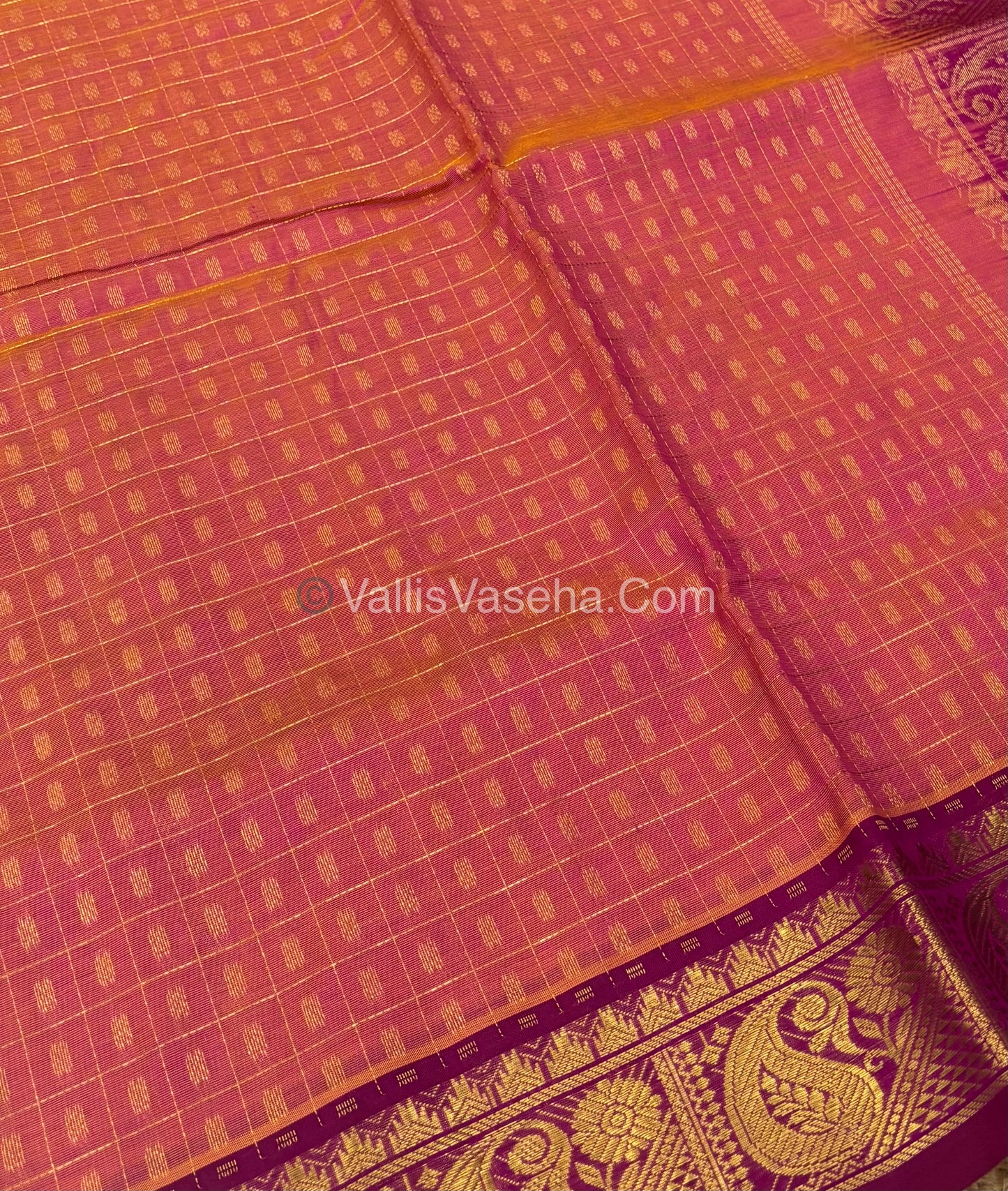 Pure Silk Cotton Saree | Peach With Pink Shade |Lakshadeepam Design VVPLD003