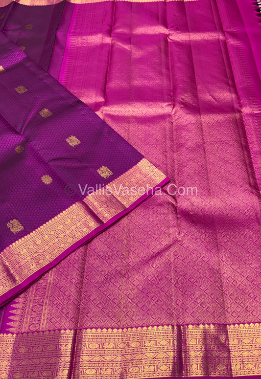 Pure Kanchipuram Silk Saree - Jacquard Design - Purple & Pink  Combo - VVPS023