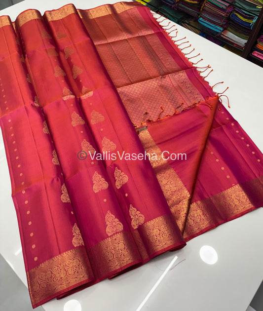 Pure Soft Silk Saree - Kanchi Border - Peachish Orangish Pink Shade - VVPSS046