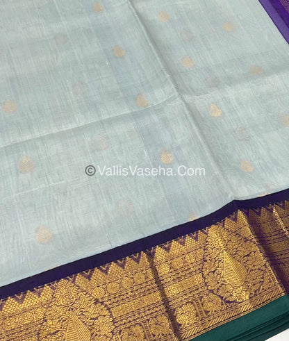 Pure Korvai Silk Cotton Saree - Grey with Purple - VVKSC019