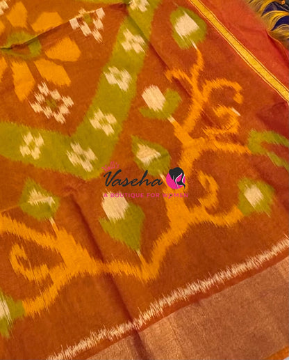 Pochampally Silk Cotton Saree - Purple & Orange Shade - VVPPS001