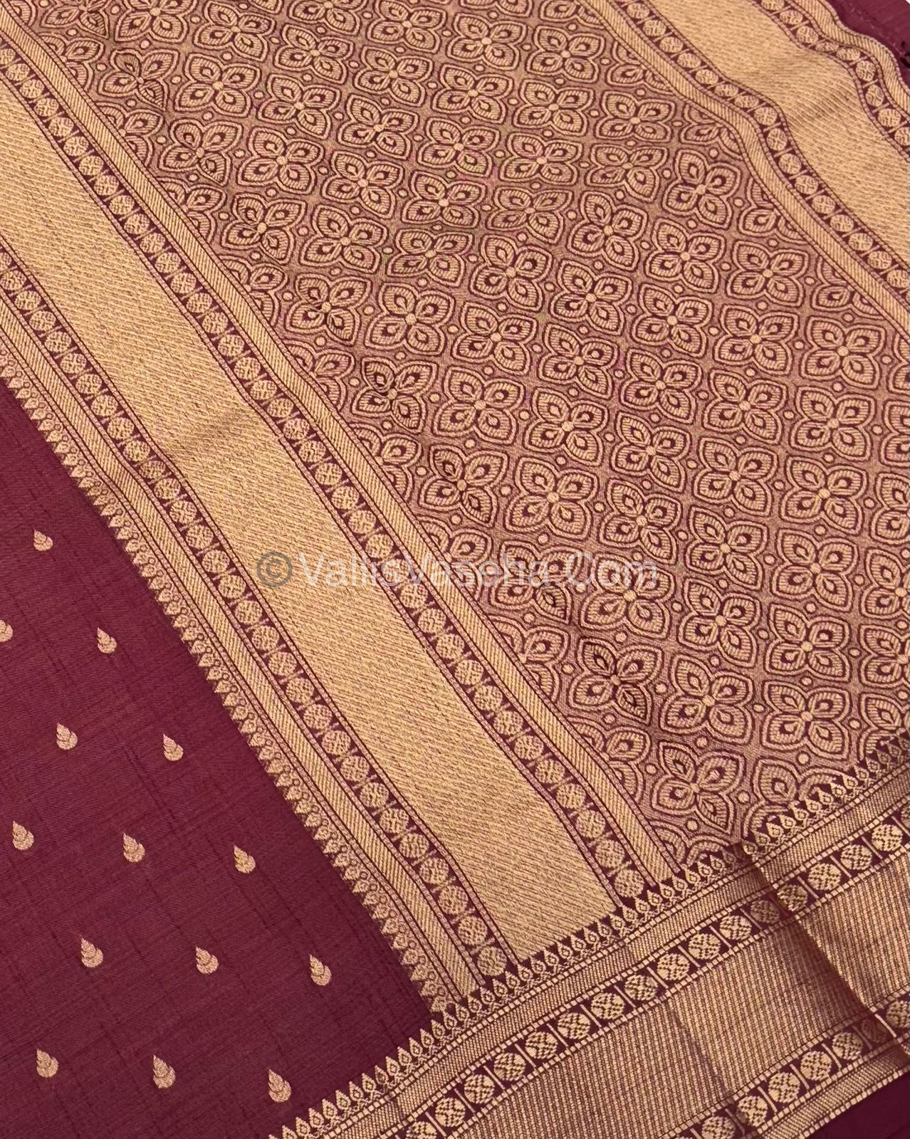 Semi Tussar Silk - Grand Pallu Wine Shade - VVSTS023
