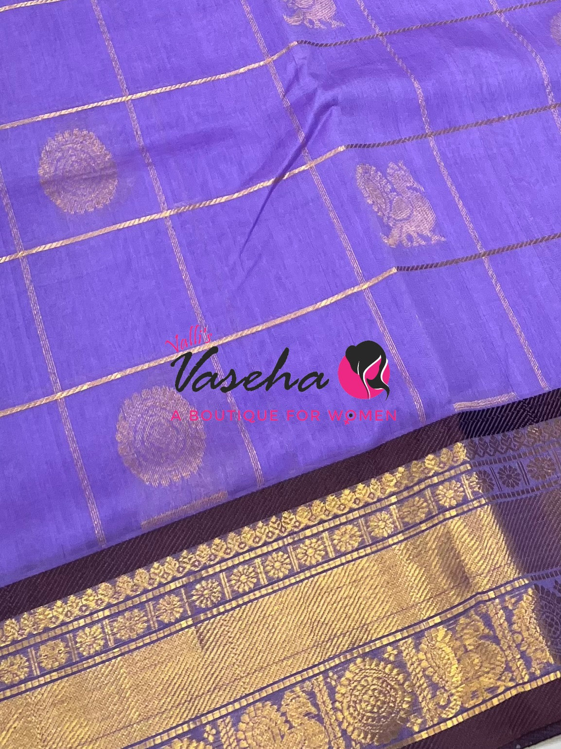 Pure Silk Cotton Saree - Mayil & Chakkaram Design - Lavender With Brown VVMC001