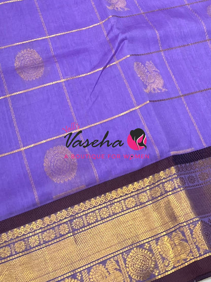 Pure Silk Cotton Saree - Mayil & Chakkaram Design - Lavender With Brown VVMC001
