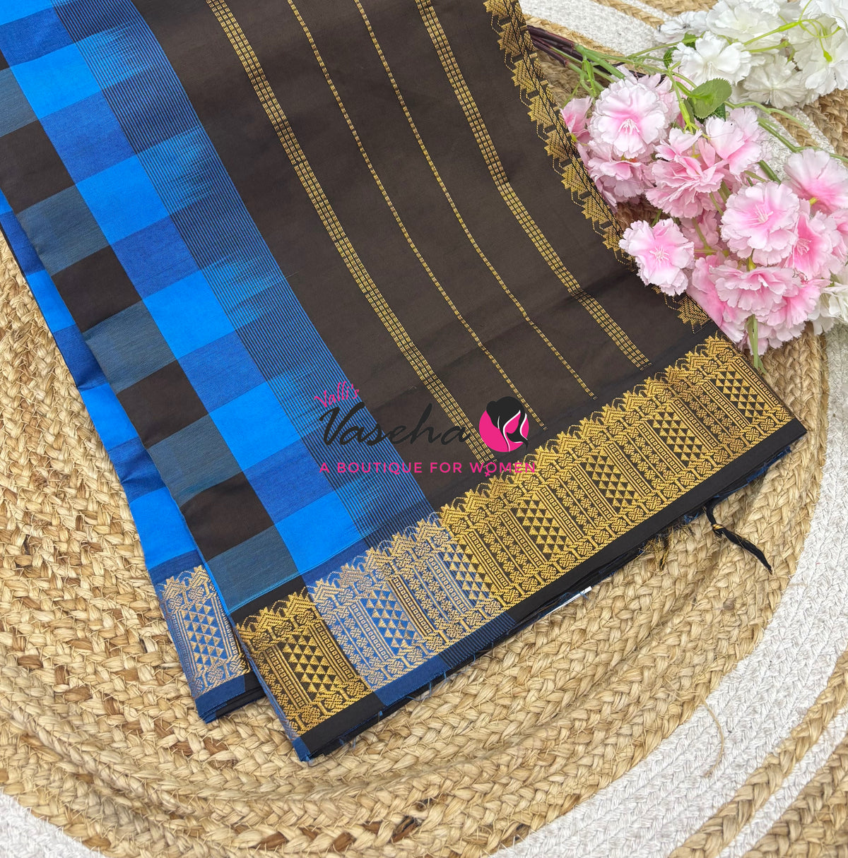 Semi Silk Cotton Saree |  Pazhum Pazhamum Checks Design |VVSSC018