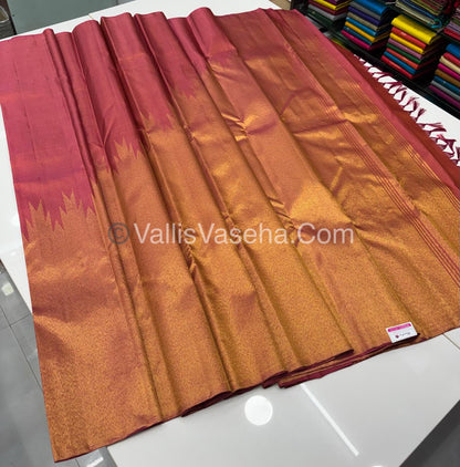 Pure Vintage Kanchipuram Silk Saree  - Raising Design - Peachish Pink Shade VVPS019