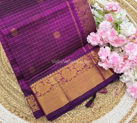 Pure Korvai Silk Cotton - Checks Pattern - Purple  Shade  - VVKSC031