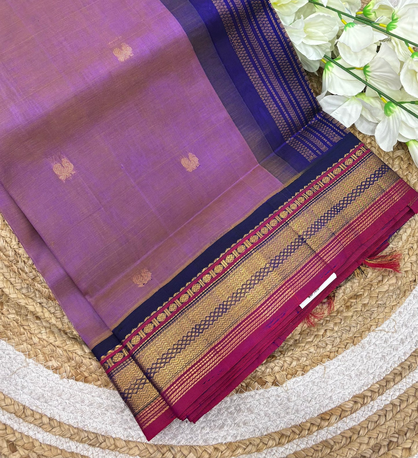 Pure Korvai Silk Cotton - Lavender with  Blue - VVKSC025
