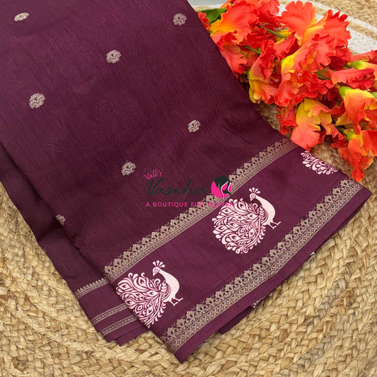 Casual Wear Saree - Semi Binny / Semi Dola Silk - Wine  Shade - VVSDS007