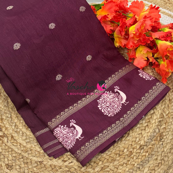 Casual Wear Saree - Semi Binny / Semi Dola Silk - Wine  Shade - VVSDS007