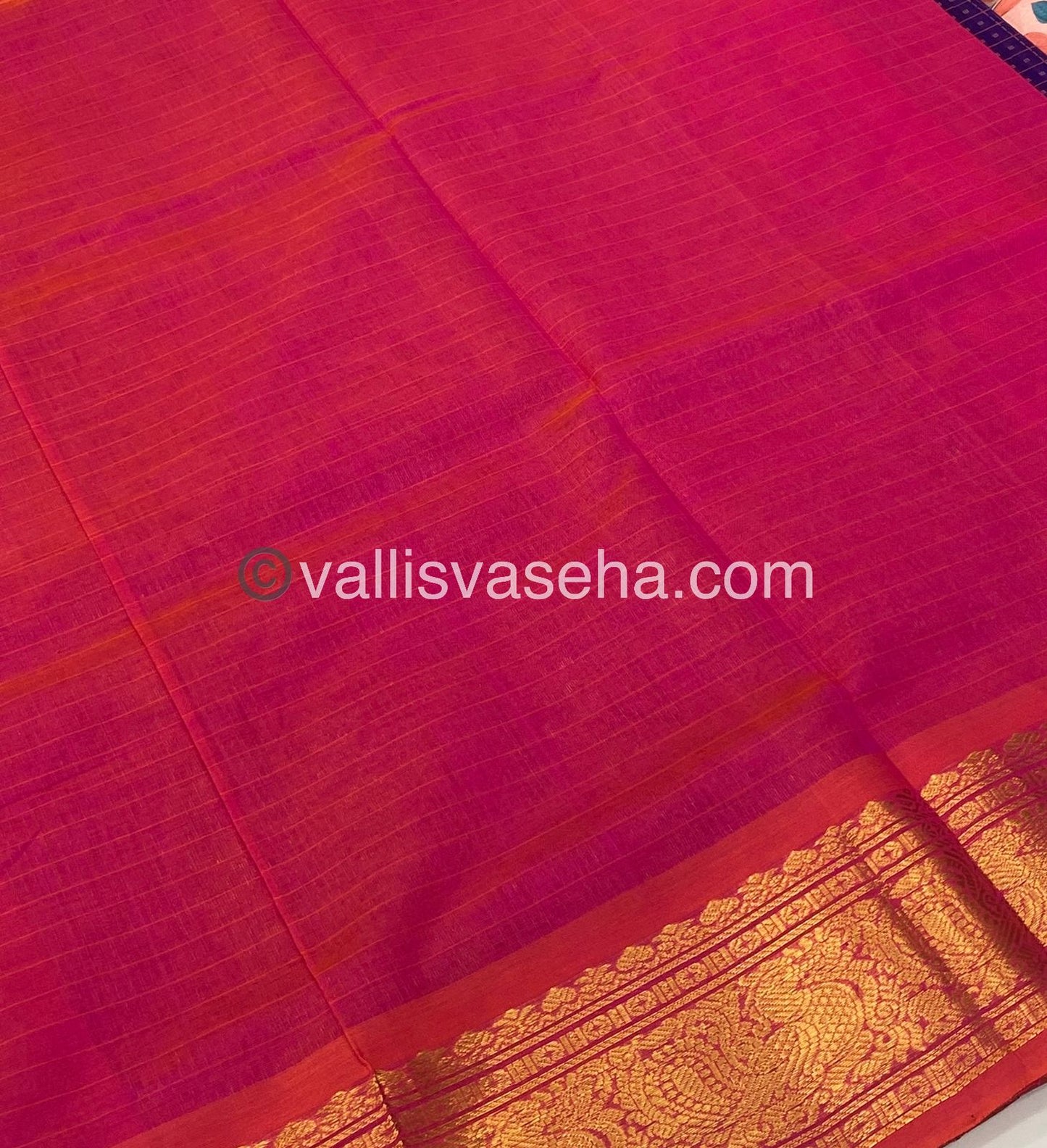 Pure Silk Cotton Saree - Violet with Peachish Pink - Lakshadeepam Design - VVPLD001