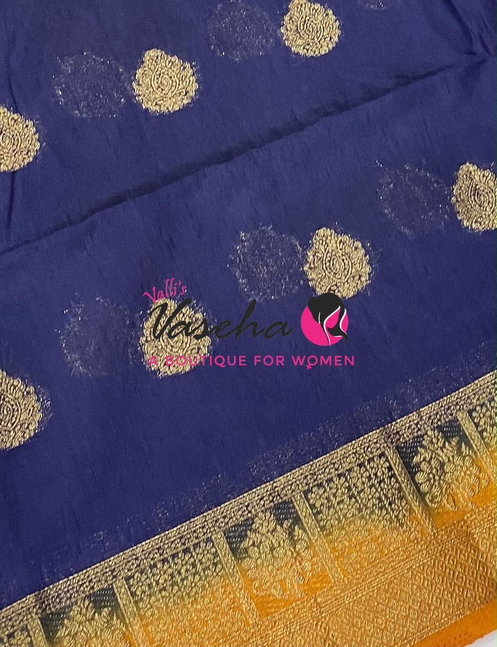 Semi Jute Silk Saree - Blue With Yellow Shade- VVSJS002