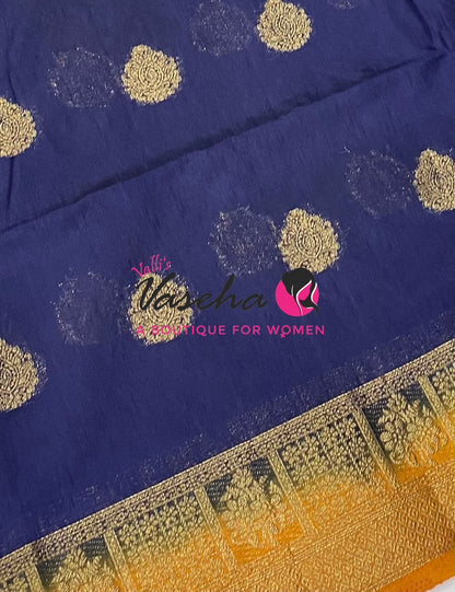Semi Jute Silk Saree - Blue With Yellow Shade- VVSJS002