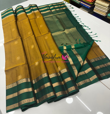 Half Mixed  Soft Silk Saree - Mustard Yellow & Green - VVPSS077
