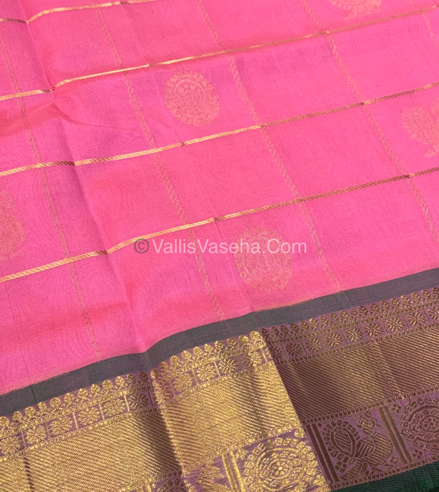Pure Silk Cotton Saree - Mayil & Chakkaram Design - Pink With Green Shade - VVMC001