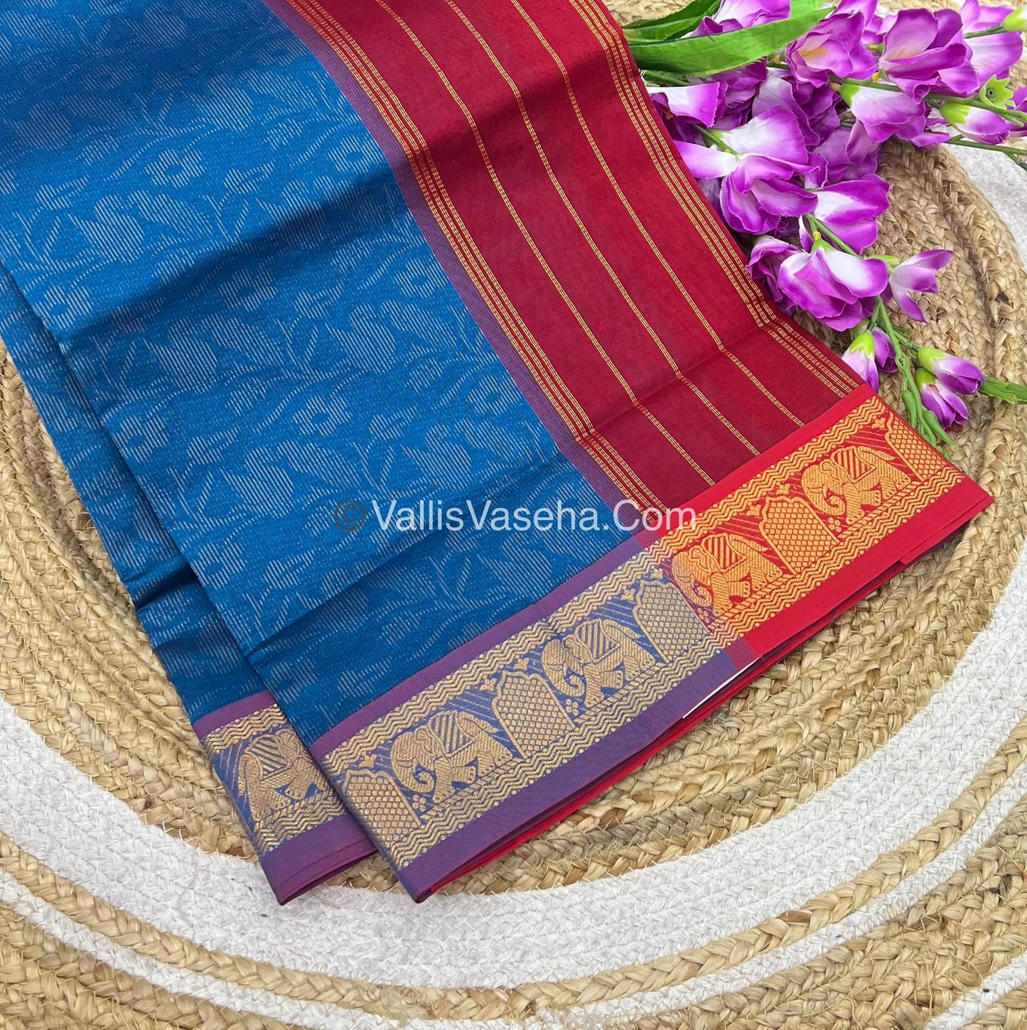 Semi Silk Cotton Saree - Ramar Blue With Reddish Maroon Shade - VVSSC007