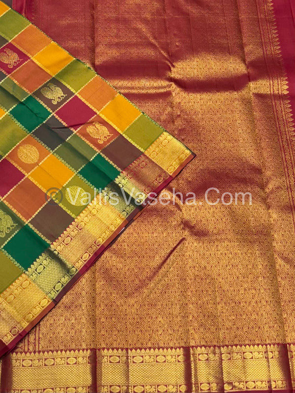 Pure Kanchipuram Silk Saree | Pazhum Pazhamum Checks |VVPS017