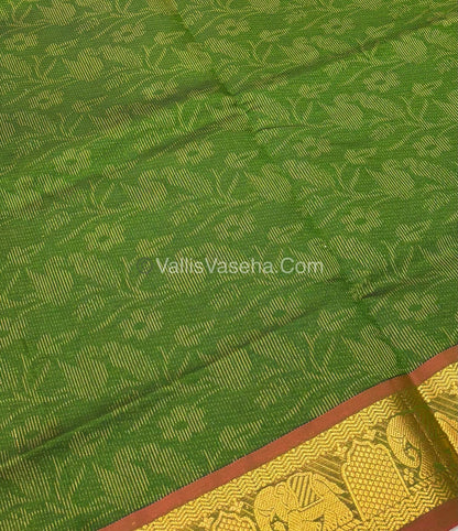 Semi Silk Cotton Saree - Green With Reddish Maroon Shade - VVSSC007