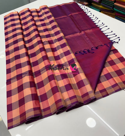 Pure Soft Silk Saree  - Small Pazhum Pazhamum Checks - VVPSS159