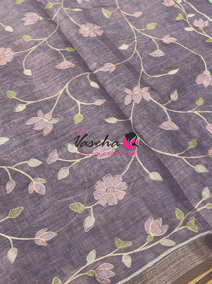 Linen Tissue Saree - Lavender Shade - VVLTS003