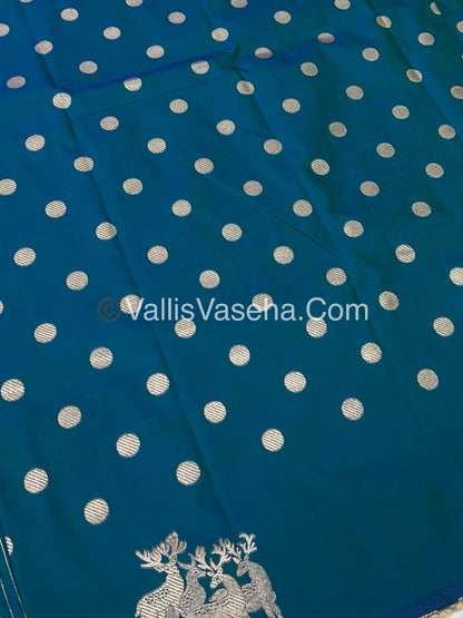 Semi Soft Silk - Deer Butta Border - Peacock Blue Shade -VVSSS017