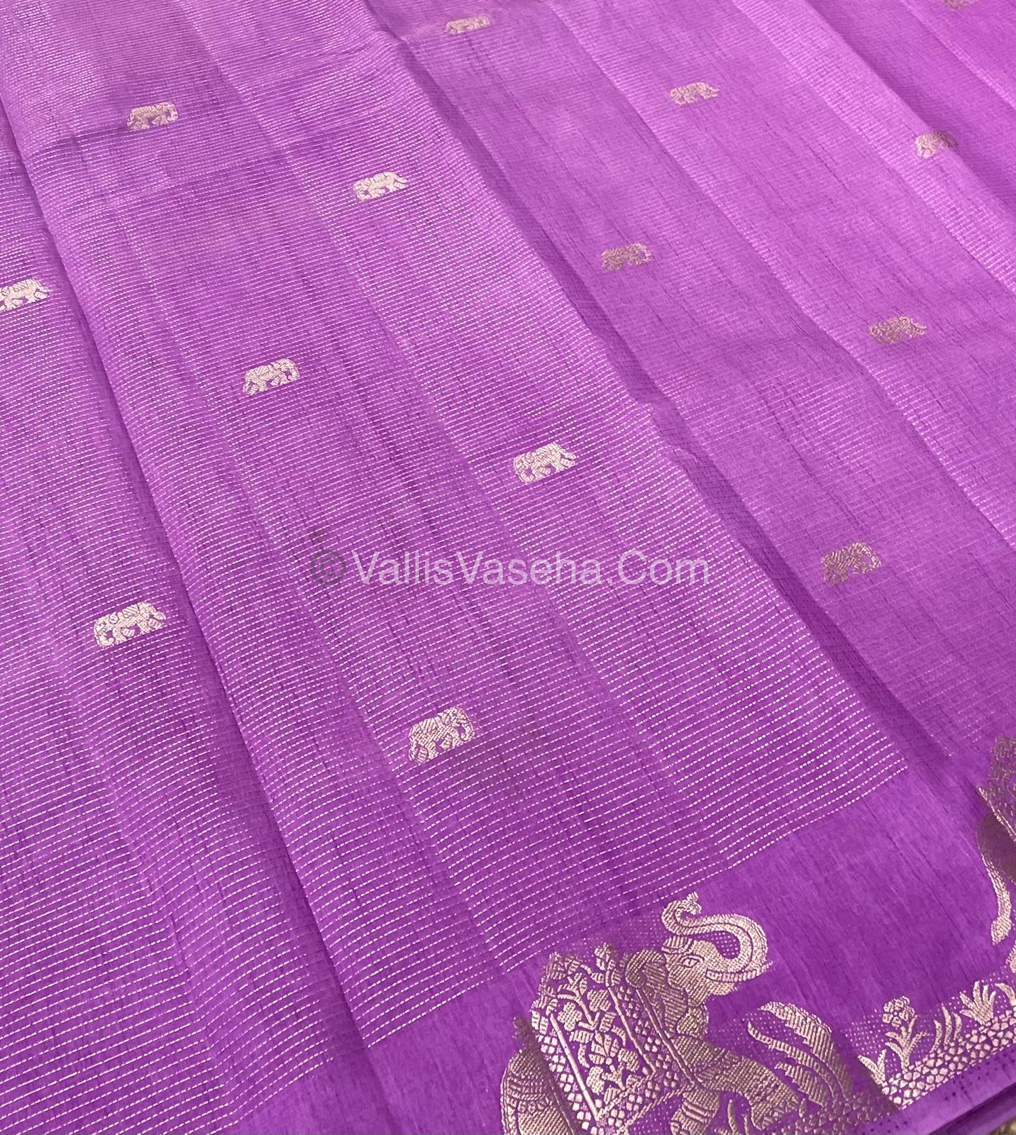 Semi Tussar Silk - Vairavoosi & Elephant Design - Light Lilac shade-VVSTS019