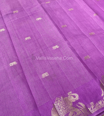 Semi Tussar Silk - Vairavoosi & Elephant Design - Light Lilac shade-VVSTS019